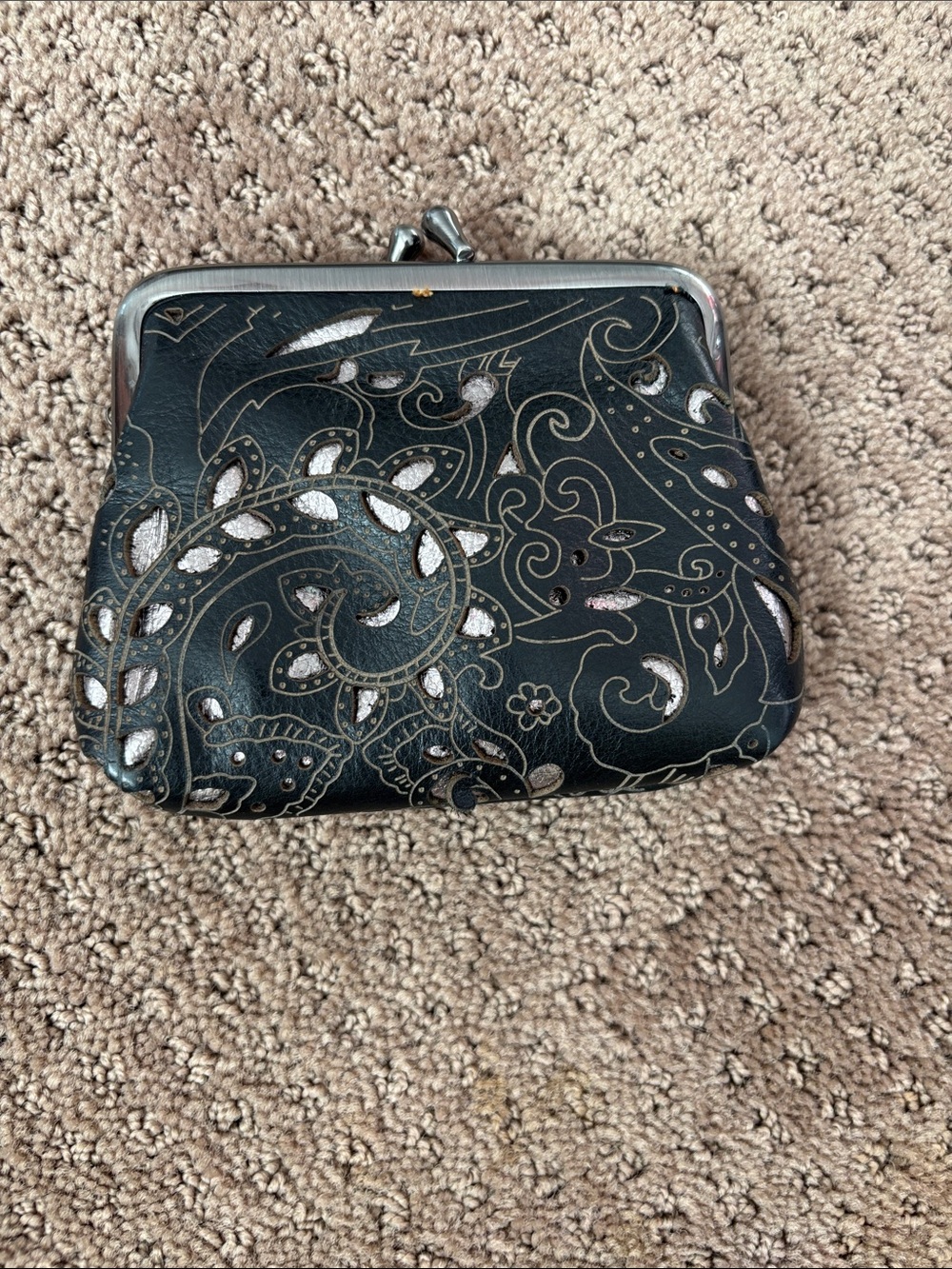 Patricia Nash Black Floral Embossed Kiss-Lock Coin Purse